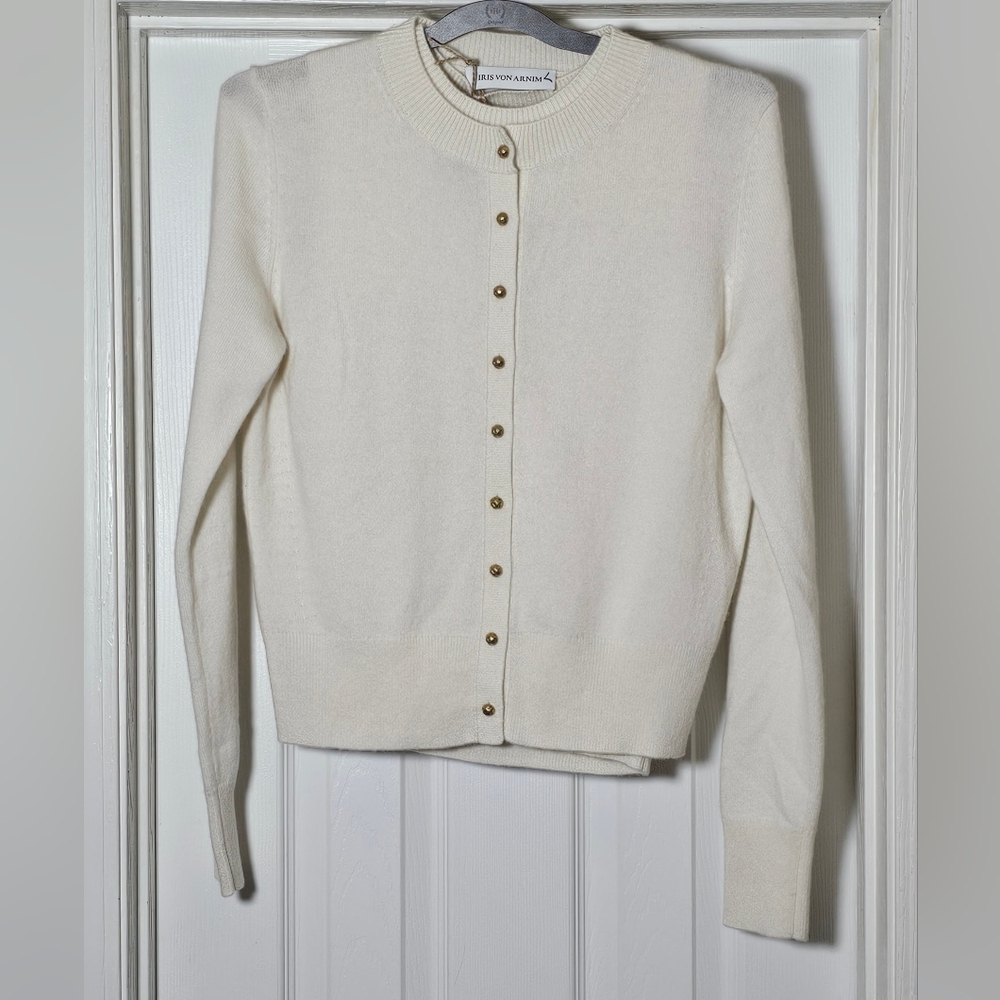 Iris Von Arnim Cashmere Blend Sweater Set Size Small Cream Button Front Luxury